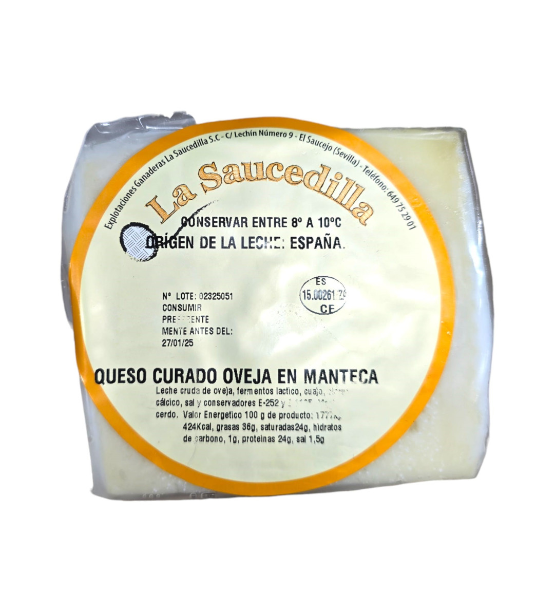 Queso curado de oveja en manteca. La Saucedilla, 350g.