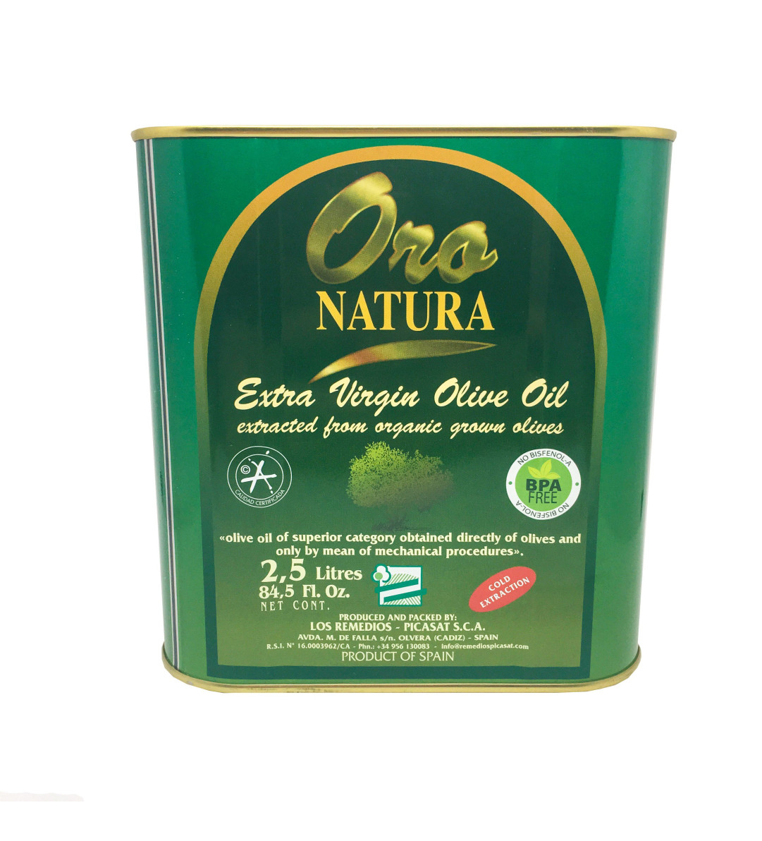 Aceite Ecológico Oro Natura, Libre de BPA, 2,5L.